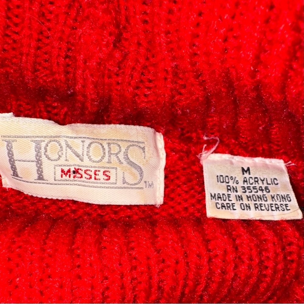Vintage Honors red floral Nordic knit sweater women’s medium mock neck acrylic - Picture 4 of 6